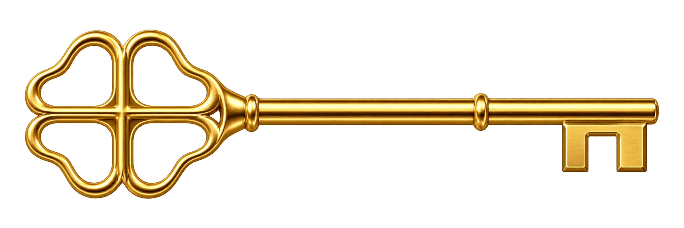Gold four-leaf clover key decorative accent